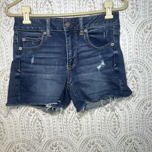 American‎ Eagle Super Stretch Jean Shorts Size 4 Blue Denim Cutoffs Distressed